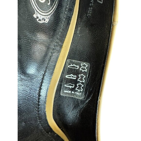 TOD'S Women's Sz 37 US Sz 6.5 Tan & Black Patent Leather Peep Toe Heels - Picture 8 of 15